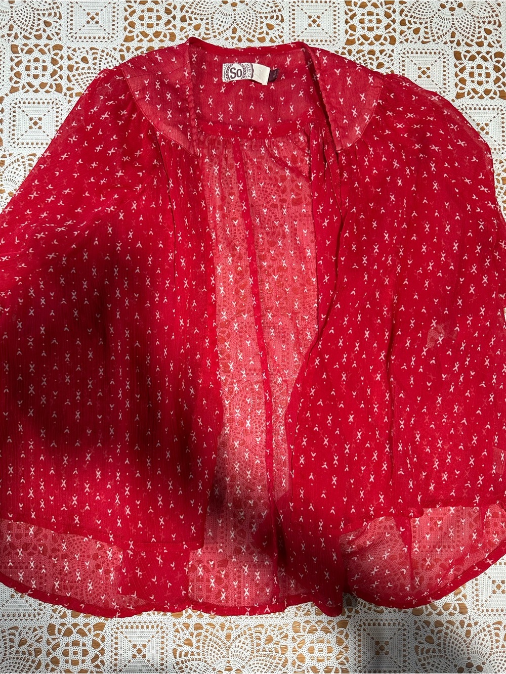 SO Red Sheer Printed Kimono